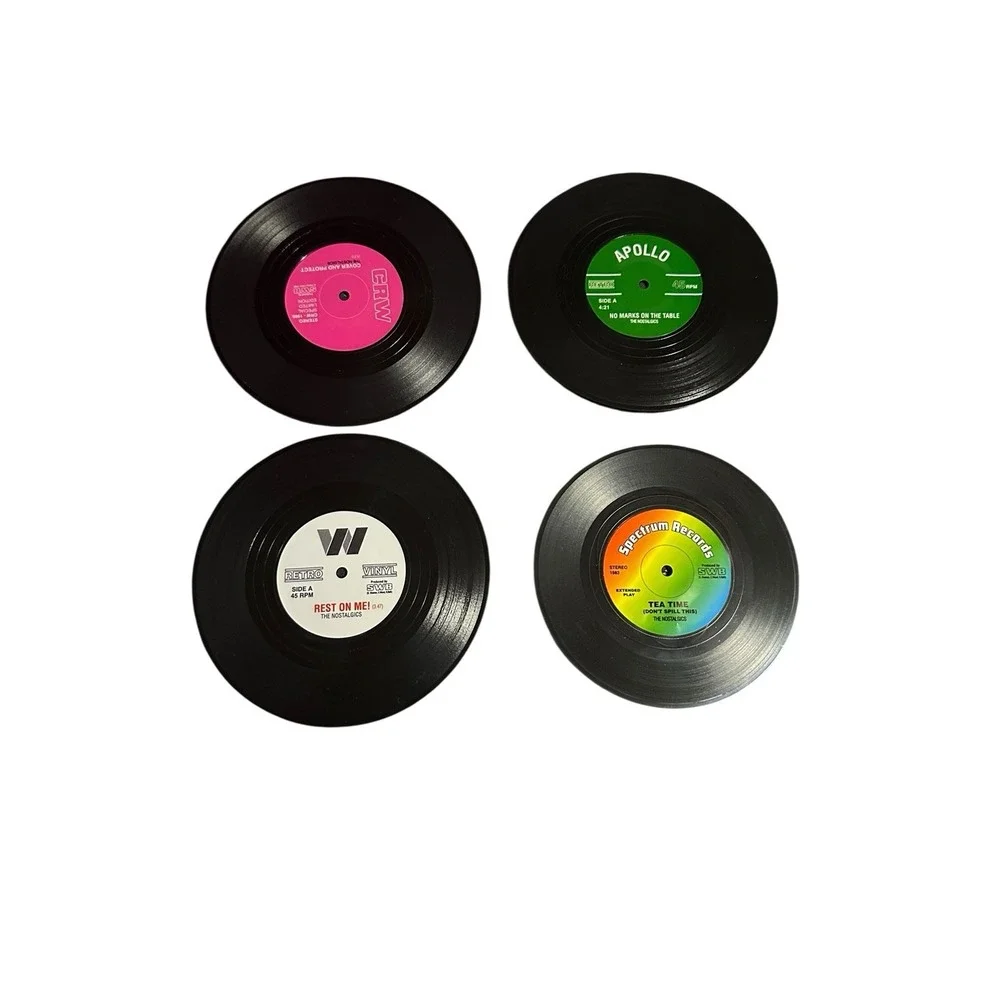 NEW round plastic retro novelty records coasters set‎ of 4